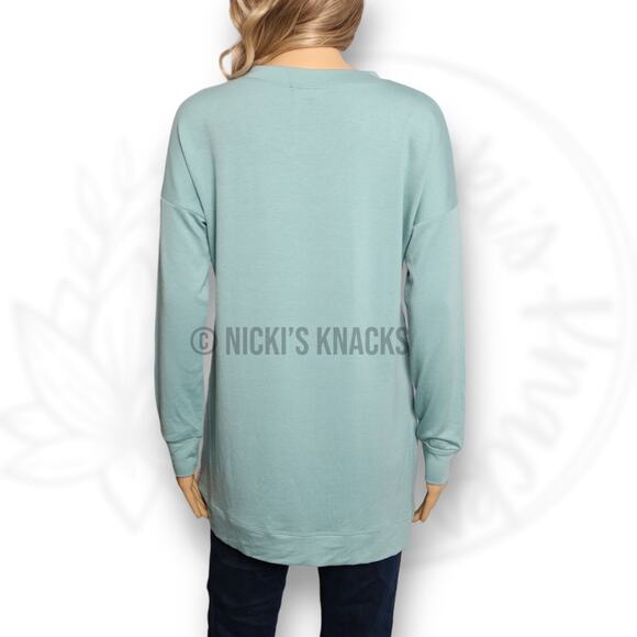 Fortune + Ivy Seafoam Green Soft Knit Long Sleeve Pullover Lounge Top Size S - Picture 6 of 11